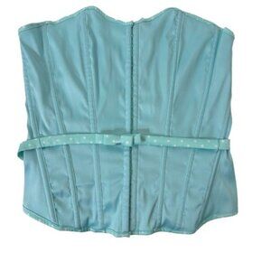 VTG Charlotte Russe Y2K Corset Top Baby Blue Polka Dot Trim Sz Medium